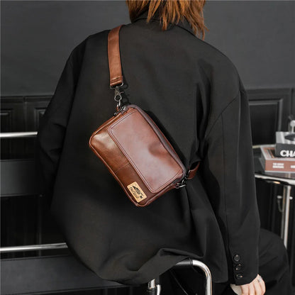 Vinatge Men's Crossbody Bag Soft PU Leather Shoulder Bag For Men Fashion Square Crossbody Messenger Bag Flap Zipper Satchels