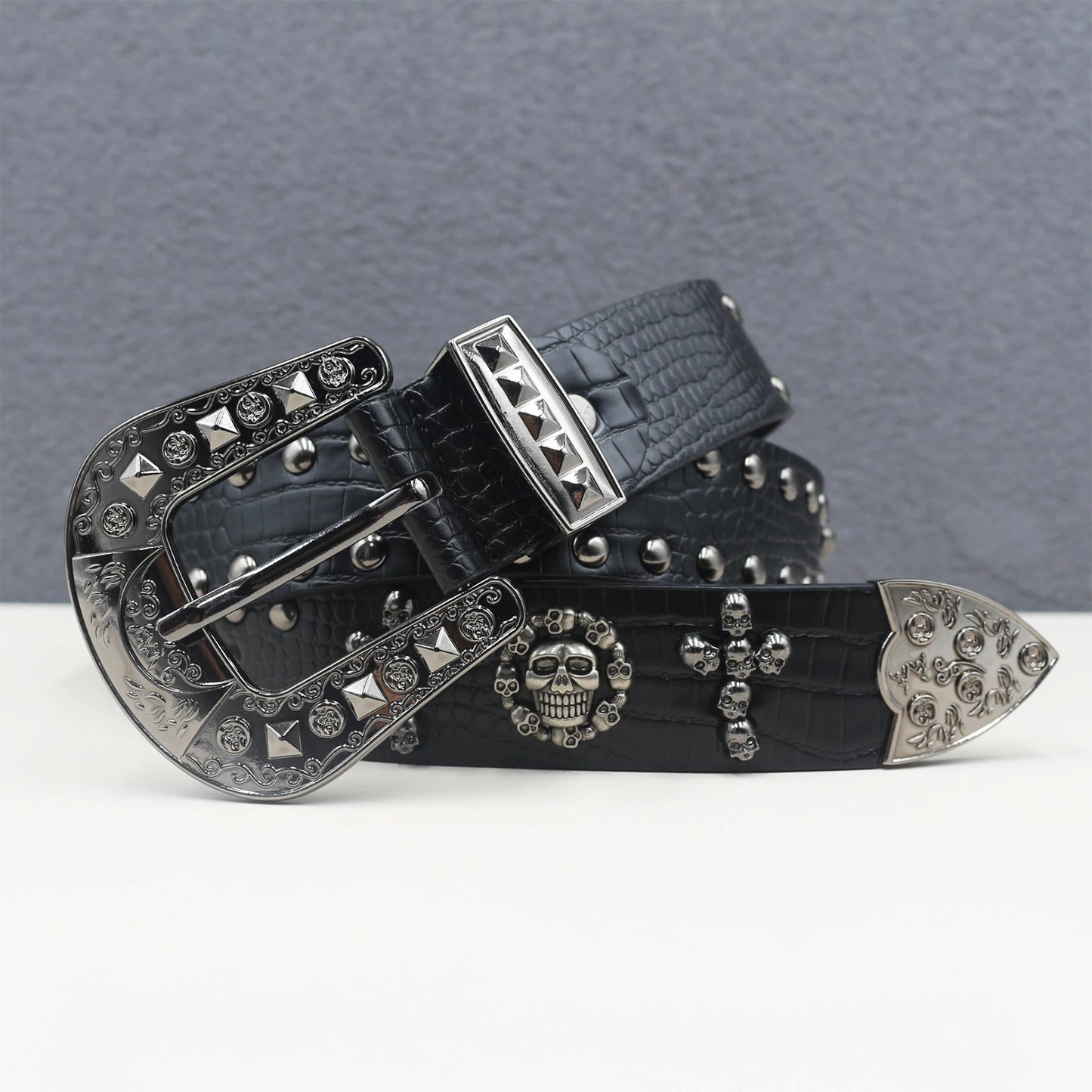 Cross skull Metal Rivet Cowboy Belt Genuine  Men Belt Punk Rivet Jeans Belts For Men Ceinture Homme Cinturones Hombre