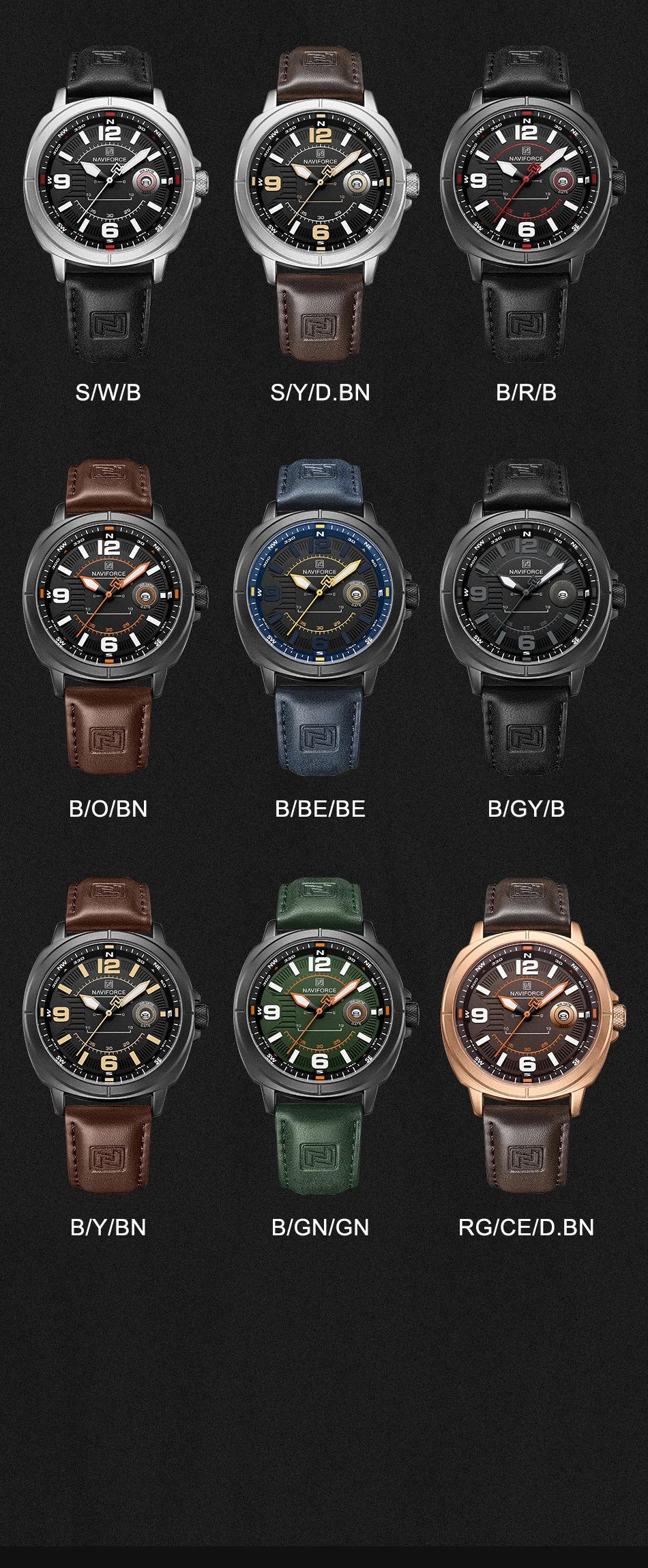 NAVIFORCE  High Quality Male Wristwatch PU Band Calendar Brand Men Quartz Watch Auto Date Display Waterproof Clocks Reloj Hombre