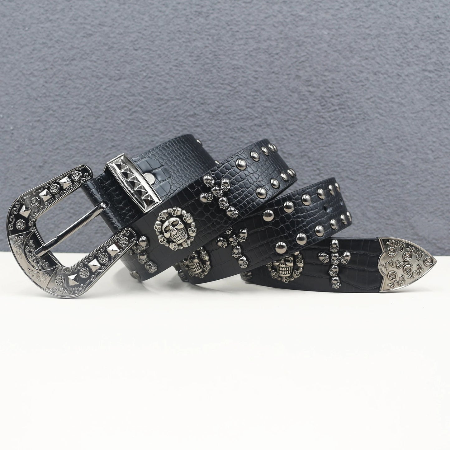 Cross skull Metal Rivet Cowboy Belt Genuine  Men Belt Punk Rivet Jeans Belts For Men Ceinture Homme Cinturones Hombre