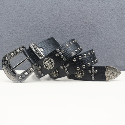 Cross skull Metal Rivet Cowboy Belt Genuine  Men Belt Punk Rivet Jeans Belts For Men Ceinture Homme Cinturones Hombre
