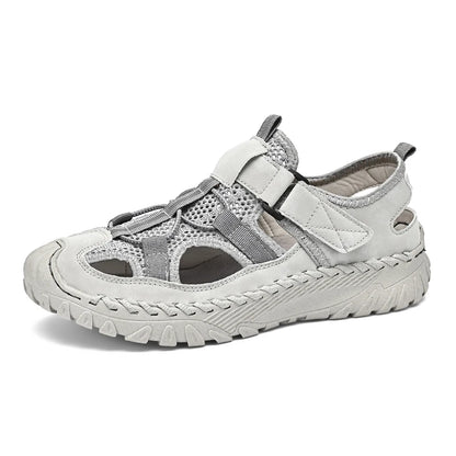 Men Outdoor Protective Toe Sandals Hollow Breathable Mesh Upper Quick Dry Lining Non Slip Walking Camping Driving Casual Shoes