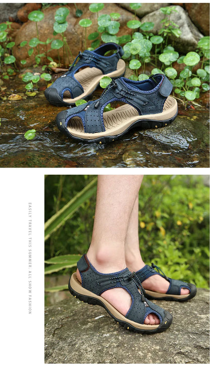 Fashion Men's Sandals Summer Genuine Leather Sandals Outdoor Beach Shoes Rome Sandals Comfortable Large Size Men Casual Shoes