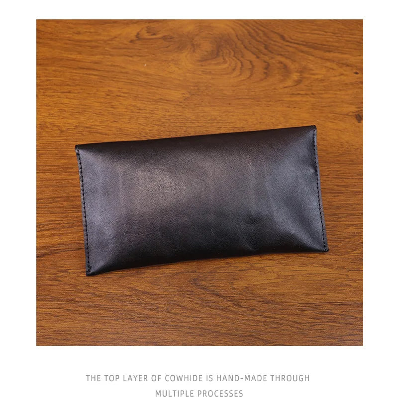 Genuine Leather Men Handmade Wallet High Quality Retro Handbag Simple Phone Pocket Card Bag Big Capacity Male Purses