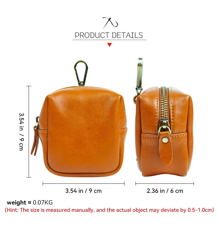 Men's Coin Purse, Genuine Leather Mini Coin Wallet Zipper Pocket with Back Belt Loop Lanyard, Lightweight Keychain Pouch for Men