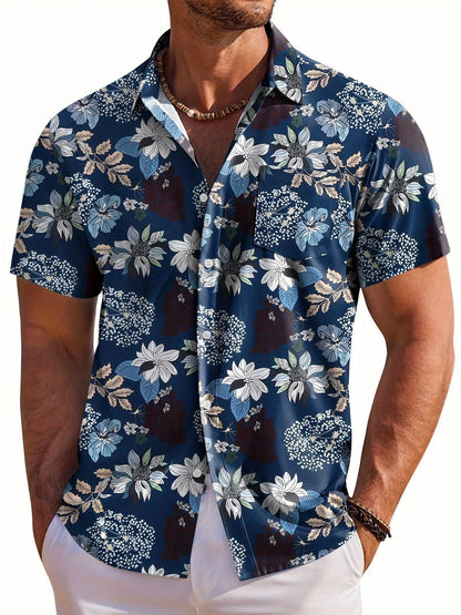 Men's Short Sleeve Shirt Hawaiian Botanical Flower Print Lapel Seaside Button-Down Shirt Top Casual Fashionable Shirts