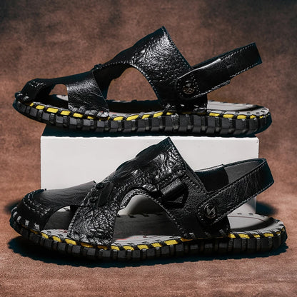 Handmade Men's Summer Sandals Genuine Leather Beach Rubber Flip Flops Classic Roman Male Sandals Outdoor Dual-Purpose Slippers