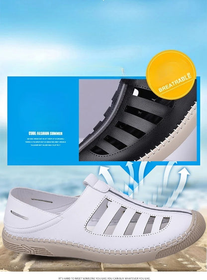 New Summer Genuine Leather Roman Men's Sandals Business Casual Shoes Outdoor Beach Wading Slippers Men's Shoes Big Size 38-48