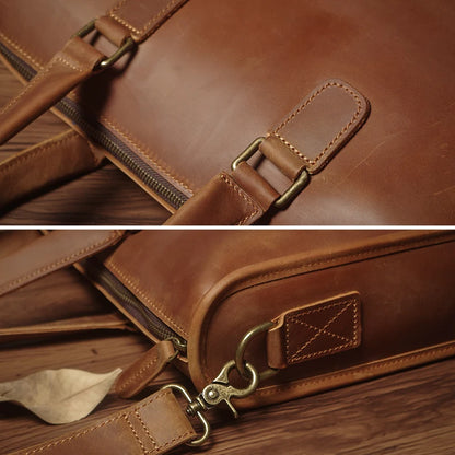 NUKA Men's Executive Briefcase High Quality Real Leather Business Handbag Retro Original Cowhide Shoulder Bag For 15 Inch Laptop
