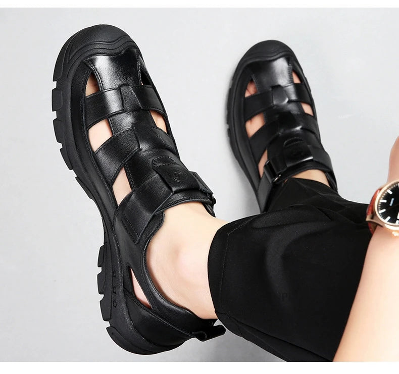 Classic High Quality Cow Leather Sandals Summer Outdoor Handmade Men Sandals Fashion Comfortable Men Beach Leather Shoes