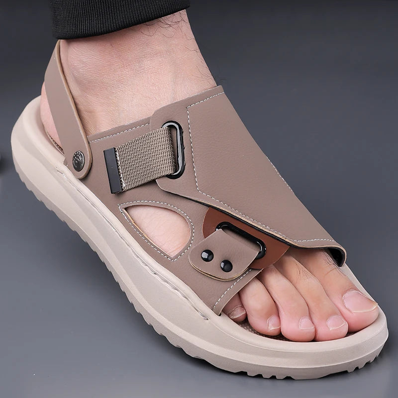 Men's Summer Outdoor Driving Sandals Comfortable Breathable Anti-slip Thick Bottom Two-Way Beach Slippers-WC20253