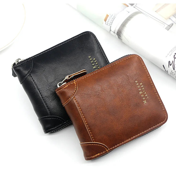 Big Capacity Men Short Wallets Name Engraving High Quality Card Holder Retro Male Coin Purse  Simple Zipper Men Money Clips