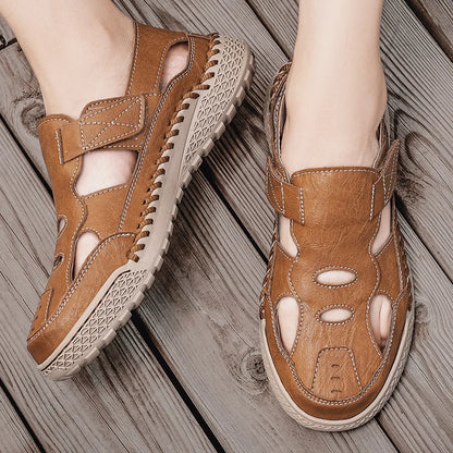 Male Casual Leather Summer Shoes Versatile Men's Sandals Durable Handmade Stitching Besch Shoes Non Slip Roma Footwear Sandals
