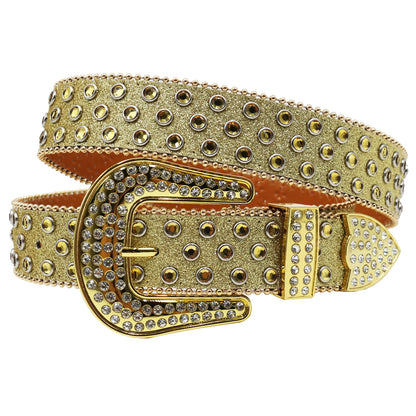 Rhinestone belt Leopard Shiny leather belts for women western rhinestone studded belt men vintage diamond  belt jeans waistbands