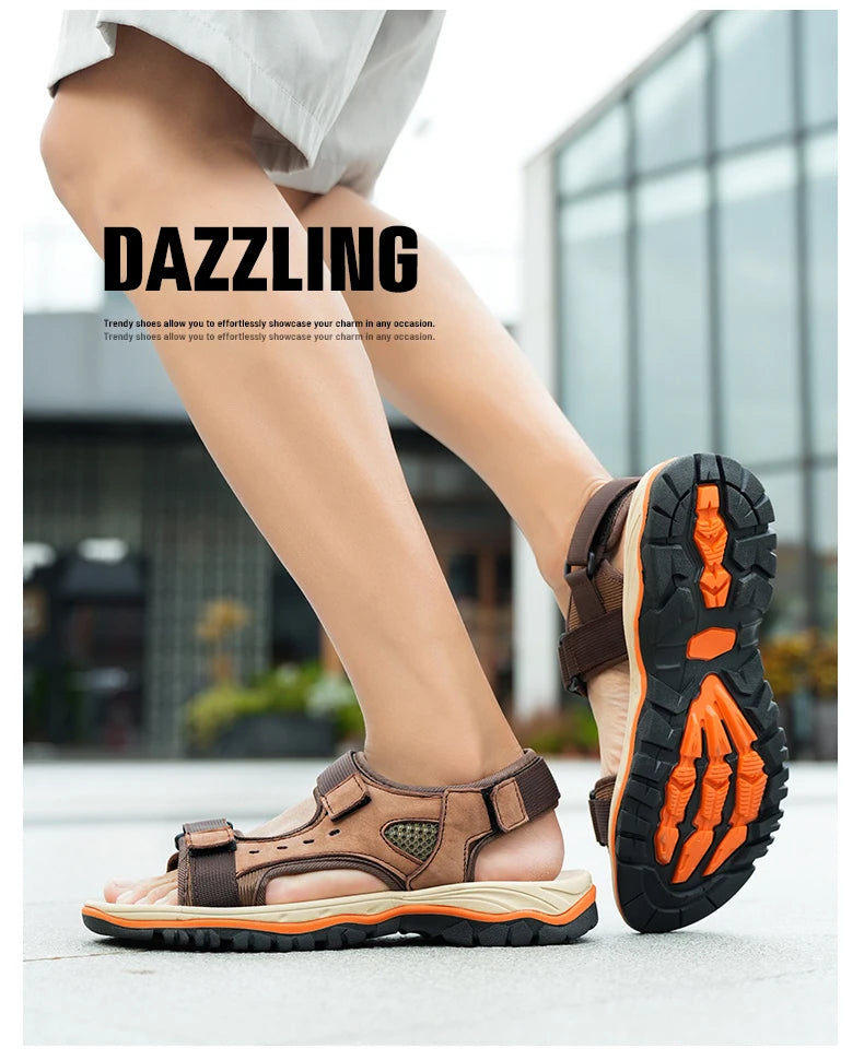 Brand Summer Men's Sandals Genuine Leather Men Slippers Gladiator Men Beach Sandals Soft Comfortable Outdoors Wading Shoes 38-47