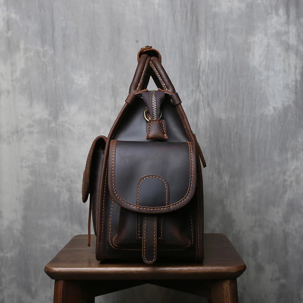 Crazy Horse Leather Retro Men's Horizontal Handbag Genuine Leather Niche Single Shoulder Cross Shoulder Large Capacity Briefcase