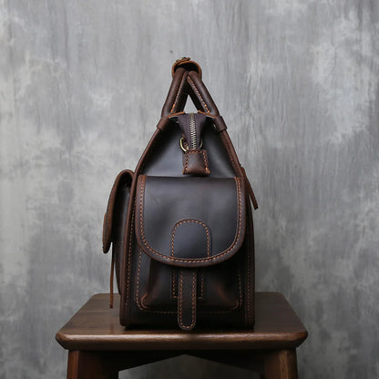 Crazy Horse Leather Retro Men's Horizontal Handbag Genuine Leather Niche Single Shoulder Cross Shoulder Large Capacity Briefcase