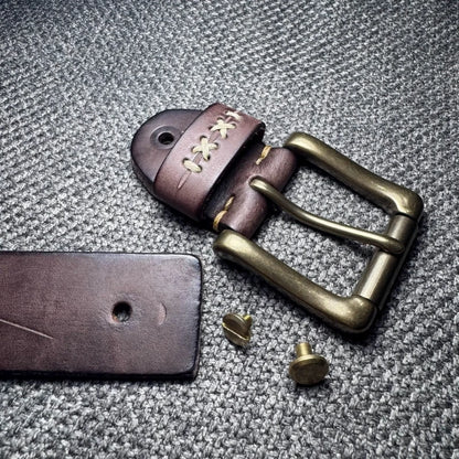 Extra Thick Genuine Leather Vintage Distressed Brass Pin Buckle Men's Belt Designer Lucky Tactical Personality Jeans Male Belt
