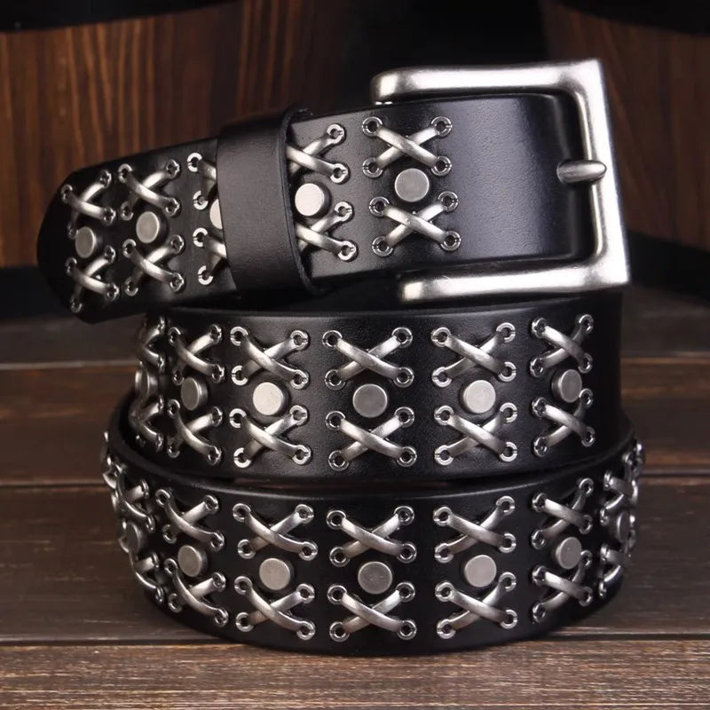 Studded Heavy Metal Style Belt Handmade Genuine Leather Punk Rock Style Men's Belt Cowhide Retro Tactical belt Jeans Belt