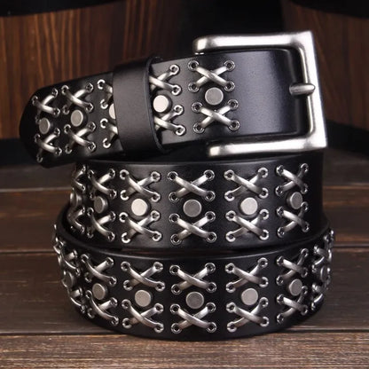 Studded Heavy Metal Style Belt Handmade Genuine Leather Punk Rock Style Men's Belt Cowhide Retro Tactical belt Jeans Belt