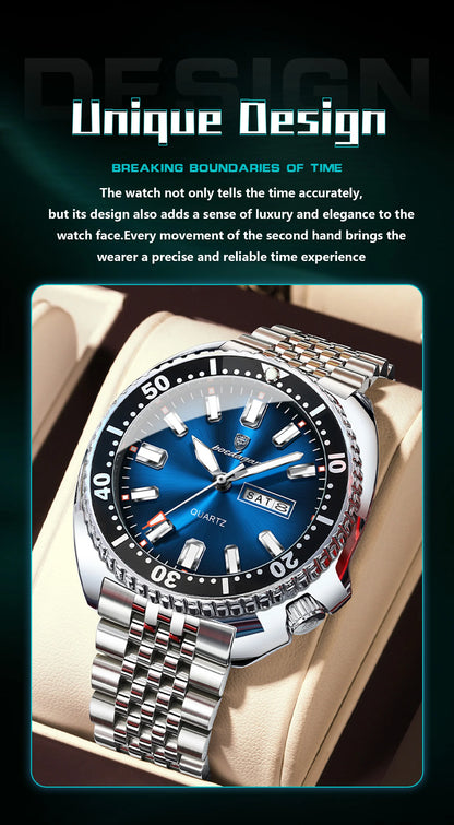 POEDAGAR Luxury Quartz Men Clock Waterproof Luminous Business Man Wristwatch Stainless Steel Date Week Sport Men's Watches Reloj