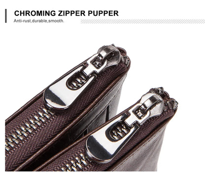 CONTACT'S Men Clutch Wallet Genuine Leather Long Wallet Hasp Card Holder Vintage Male Zipper Coin Purse Money Clip Women Purse