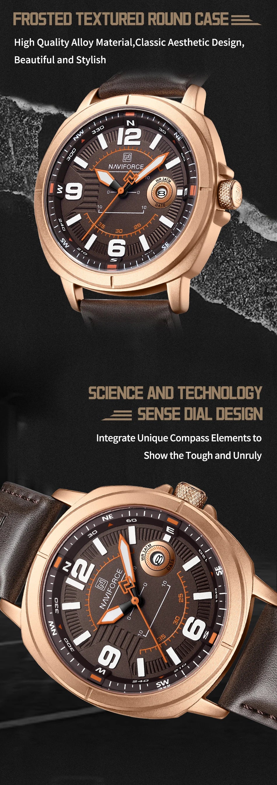 NAVIFORCE  High Quality Male Wristwatch PU Band Calendar Brand Men Quartz Watch Auto Date Display Waterproof Clocks Reloj Hombre
