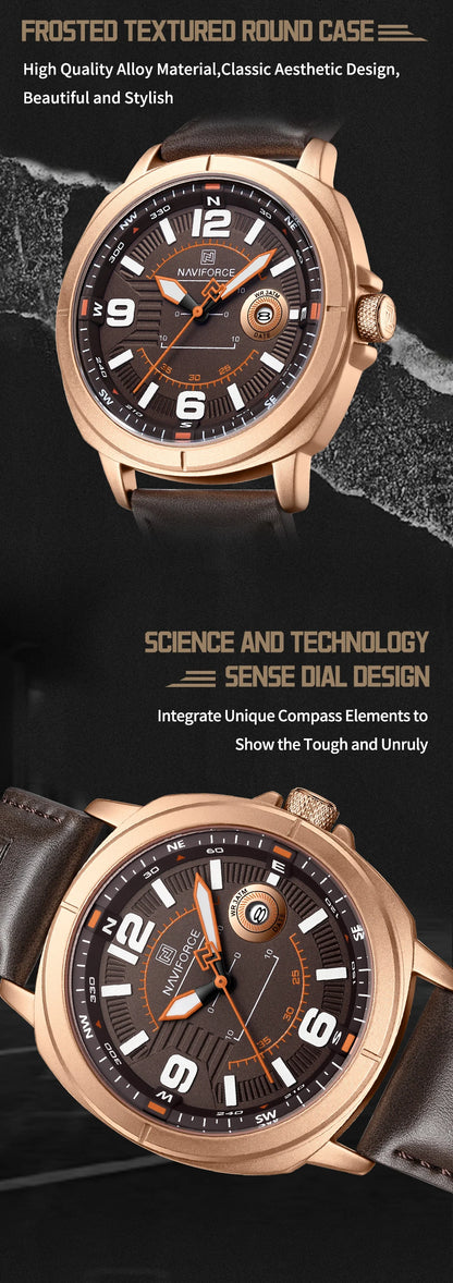 NAVIFORCE  High Quality Male Wristwatch PU Band Calendar Brand Men Quartz Watch Auto Date Display Waterproof Clocks Reloj Hombre