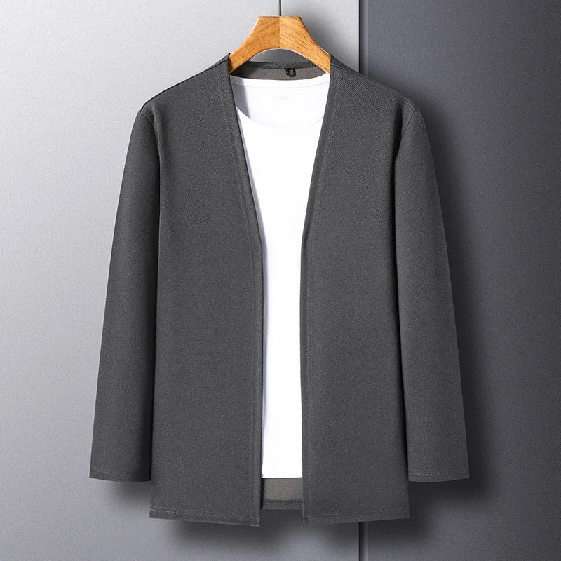 New Men's Casual Solid Color Long Sleeved Cardigan Cloak Spring and Autumn Fashionable Comfortable Top
