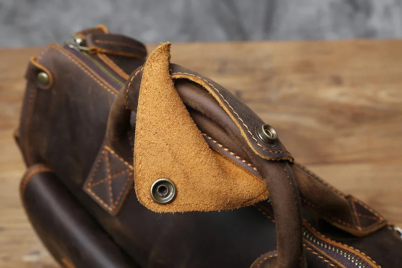 NZPJ Vintage Genuine Leather Men's Briefcase Crazy Horse  Handbag Natural Cowhide Travel Bag Casual Shoulder Crossbody Bag