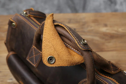 NZPJ Vintage Genuine Leather Men's Briefcase Crazy Horse  Handbag Natural Cowhide Travel Bag Casual Shoulder Crossbody Bag