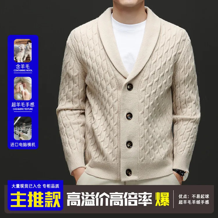 New Winter and Autumn Men's Wool Knitted Cardigan Trendy Loose-fitting Thick Style Pullover Casual Men's Clothing Coat Sweater