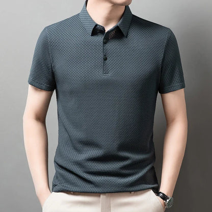 Men's Bone Flower Solid Color Polo Shirt Business Casual Short Sleeve Summer Breathable Versatile Top