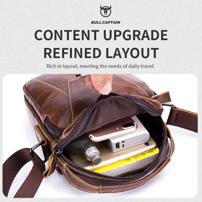 BULLCAPTAIN  Genuine Leather Men's Bag Single Crossbody Bag Shoulder Bag Men's Messenger Bag