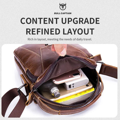 BULLCAPTAIN  Genuine Leather Men's Bag Single Crossbody Bag Shoulder Bag Men's Messenger Bag
