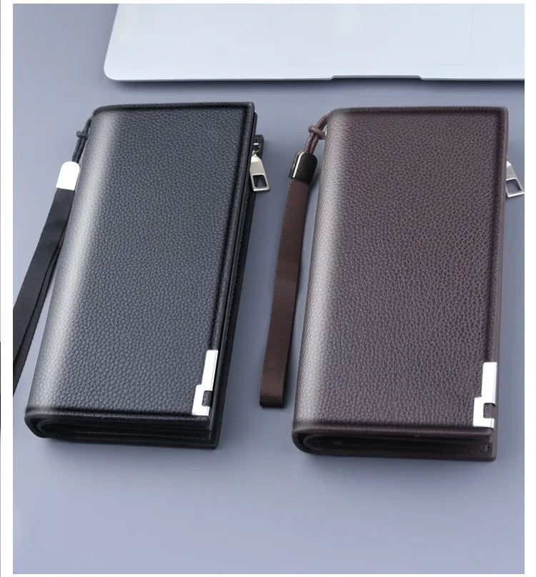 Long Clutch Men PU Material Zipper Hasp Cell Phone Bag Card Holder Coin Pocket Large Capacity Multifunctional Handbag Business
