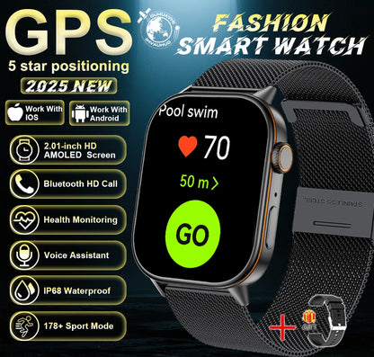 New For Android iOS Outdoor GPS SmartWatch Men 2.01" HD AMOLED Compass 420mAh 178+Sport Mode Waterproof Bracelet Smartwatch 2026
