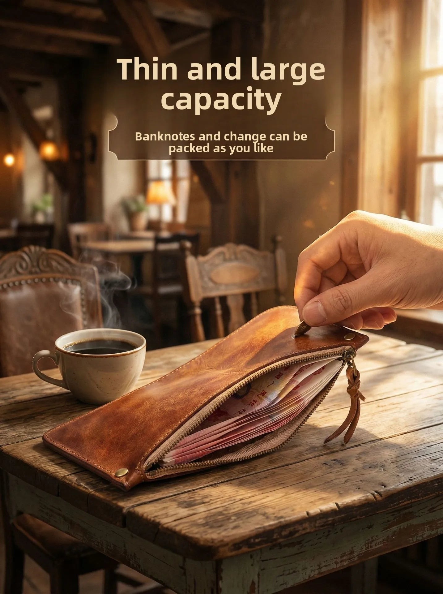 High Quality Genuine Leather Retro Men Wallet Handmade Handbag Phone Pocket Simple Card Bag Big Capacity Soft Male Purses