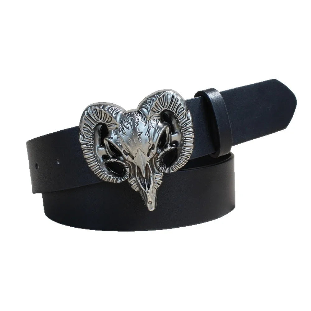 Vintage Western Bull Head Buckle Pu Belt Studded Waist Strap For Jeans Cargo Pants Cowboy Retro Streetwear Accessory