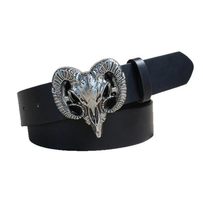 Vintage Western Bull Head Buckle Pu Belt Studded Waist Strap For Jeans Cargo Pants Cowboy Retro Streetwear Accessory