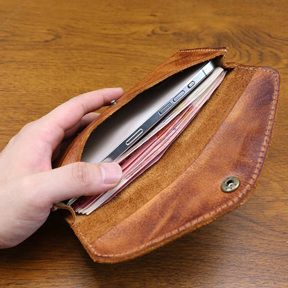 Genuine Leather Retro Men Handmade Wallet Handbag High Quality Phone Pocket Simple Card Bag Big Capacity Male Purses