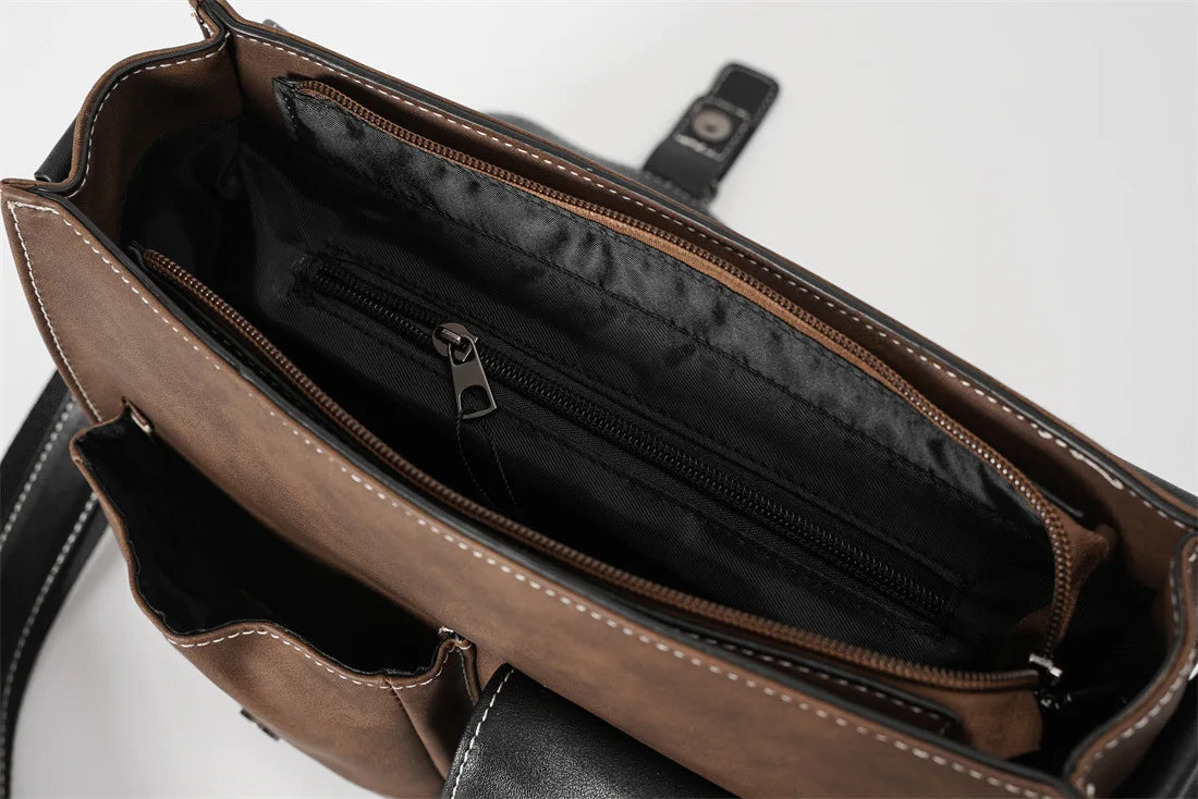 Vintage Men's Crossbody Bags Fashion Brand Design Shoulder Messenger Bag Men Falp Pockets Crossbody Bag Leather Square Satchels