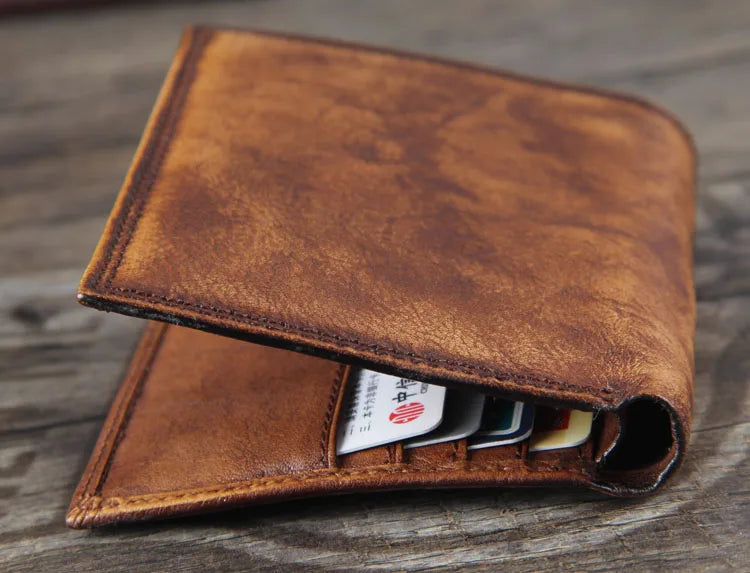 Fashion Vintage Genuine leather Wallet Men short Bifold Money Clips Leather male wallet Purse Coin Bag money Holder WC-007