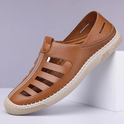 New Summer Genuine Leather Roman Men's Sandals Business Casual Shoes Outdoor Beach Wading Slippers Men's Shoes Big Size 38-48