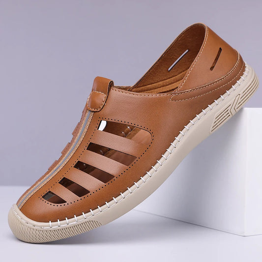 New Summer Genuine Leather Roman Men's Sandals Business Casual Shoes Outdoor Beach Wading Slippers Men's Shoes Big Size 38-48