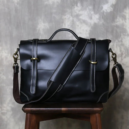 Retro Crazy Horse Leather Commuter Handbag Top Layer Cowhide Old Postman Bag British Style Leather Diagonal Shoulder Bag Male