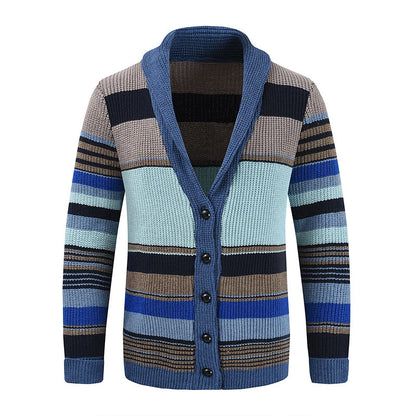 Trendy Mens Knitted Cardigans 2025 Spring Casual Button-up Lapel Sweatercoats Men Vintage Rainbow Striped Sweater Jacket Coats