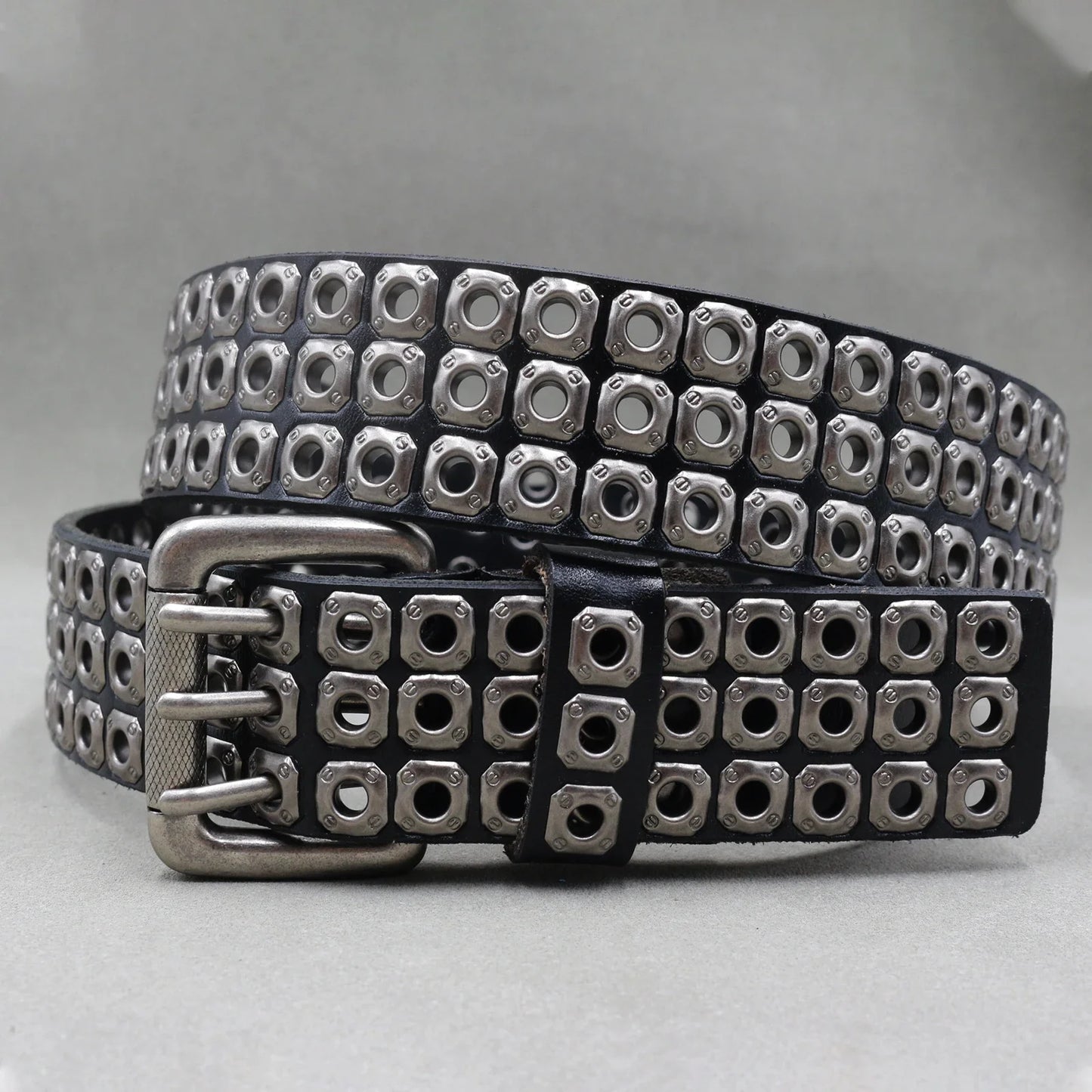 Designer Brand Belt Men Rivet Real Leather Pin Belt Male Black Rock Genuine Leather Cowhide Luxury Punk Belt Jeans