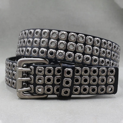 Designer Brand Belt Men Rivet Real Leather Pin Belt Male Black Rock Genuine Leather Cowhide Luxury Punk Belt Jeans