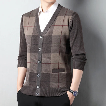 Dad's Sweater Cardigan Jacket Thickened Autumn and Winter Knitted Casual Thick Style Middle-aged and Elderly Men's Top